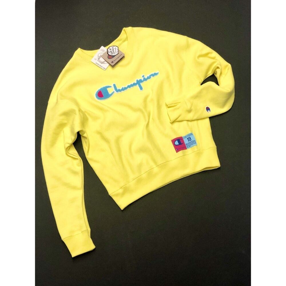 Womens Champion Reverse Weave Neon Crew Sweatshirt Size Small Journey Yellow